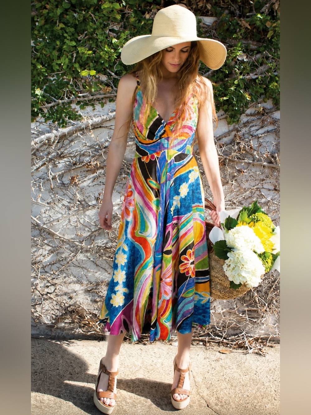 Jams World Ci Ci Midi Dress Deja Vu Tropical Retro Floral Size Medium